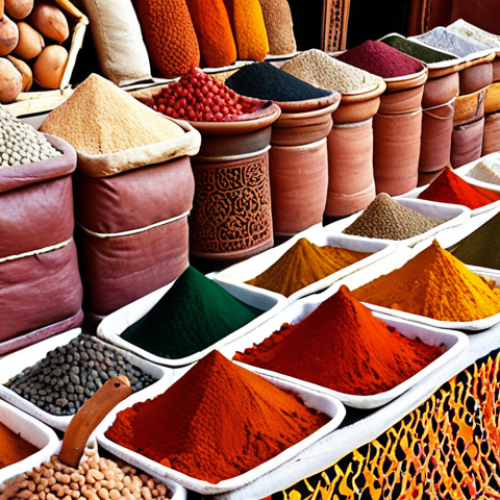 **Prompt:** A vibrant marketplace in Marrakech, Morocco. Capture the rich colors of spices and textiles, with artisans displaying their crafts. Focus on the textures and details of the Moroccan culture, showcasing the beauty and complexity that contrasts with stereotypical views.