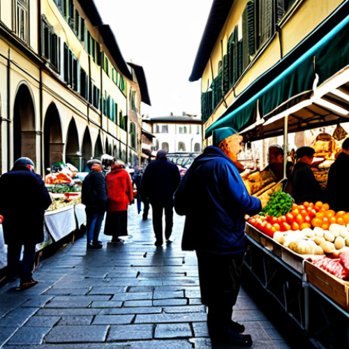 Home 9 **
"A bustling local market in Florence, Italy. Vendors sell fresh produce, cheeses, and cured meats. People in modest clothing browse the stalls. In the background, historic buildings are visible. Vivid colors, natural light. Safe for work, appropriate content, fully clothed, professional photography, perfect anatomy, correct proportions, well-formed hands, proper finger count, natural body proportions, family-friendly."
**