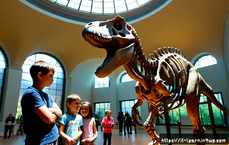 가족 여행과 관련된 다양한 학습 기회 - Photorealistic Italian family learning together inside a bright natural history museum in Rome, pare...